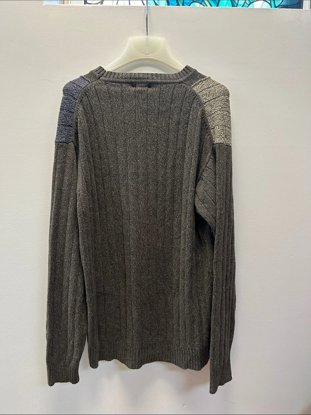 Dockers XLT 100% Cotton Men's Patchwork Crewneck Sweater in Charcoal and Gray